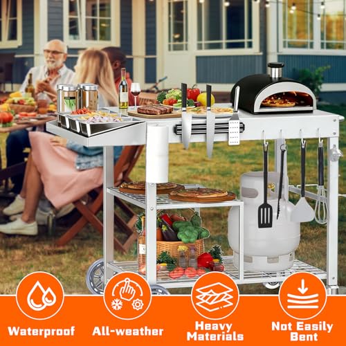 Image of COZEER Pizza Oven Table for Ooni Pizza Ovens, Outdoor Grill Table for Blackstone Griddle, Pizzas Stands with Wheels, Pizzas Oven Accessories for Party Fits Blackstone Ninja Cuisinart Gozney