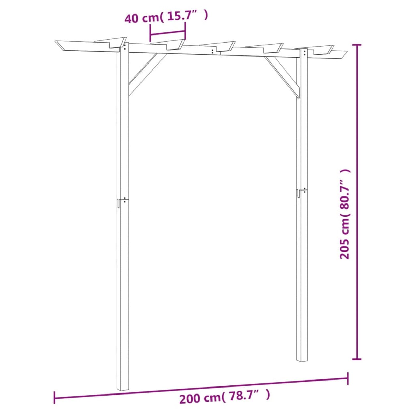 Drewniana pergola ogrodowa, altana tarasowa, 200 x 40 x 205 cm, stylowa kratka ogrodowa na rośliny, wytrzymała, idealna do relaksu i zacienienia
