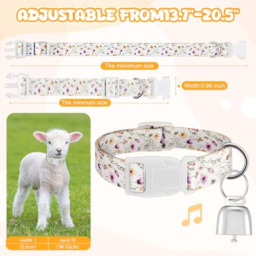 Image of Goat Collar with Bell, Sheep Grazing Copper Bells and Adjustable Nylon Collar Set Loud Bronze Bell for Summer Small Farm Animal Sheep Cow Dog Accessories Gift(Wildflower)