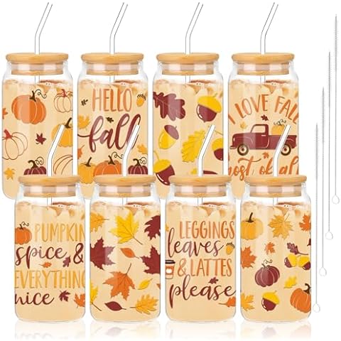 Whaline 8 Pack Hello Fall Drinking Glasses Cover
