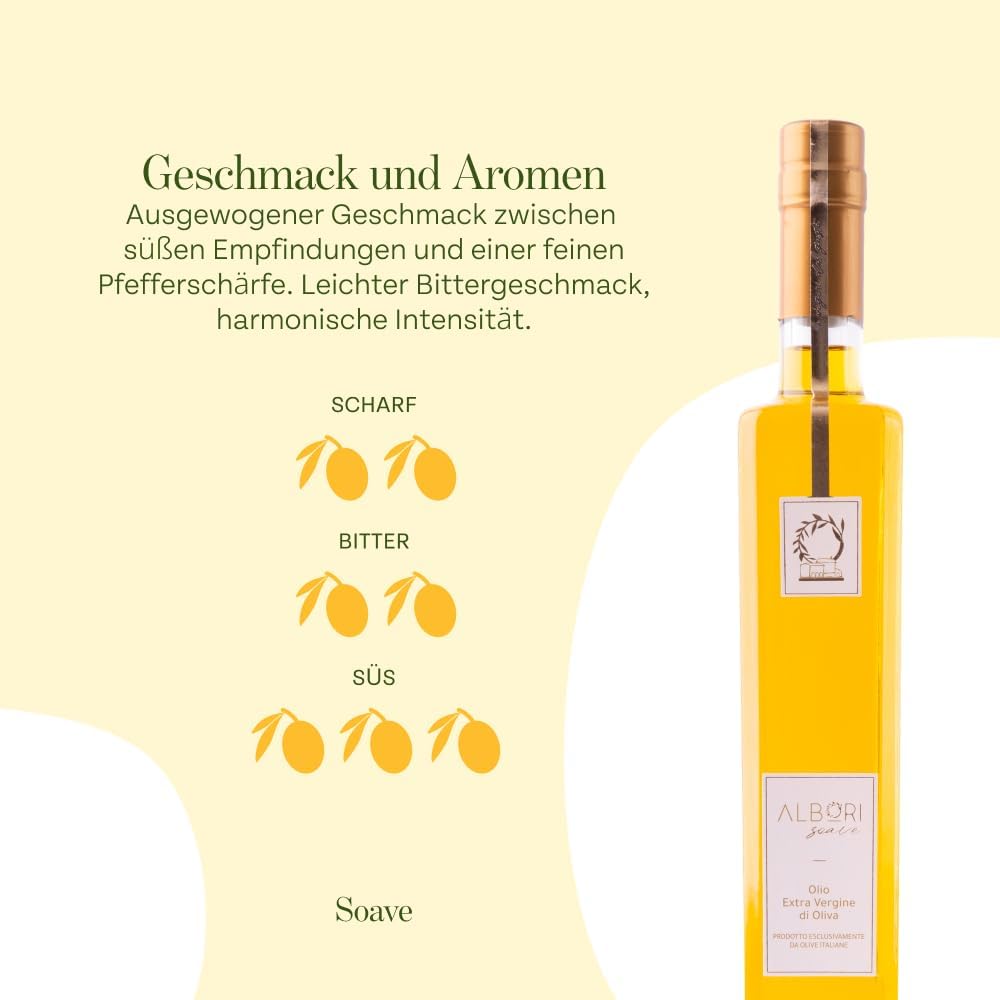 ALBORI Soave - Olivenöl 5 Liter NEU 2025/2026 Italienisch Extra Nativ Apulisches Kaltgepresst - Mischung Zarter Geschmack für Fisch Fleisch Gemüse, Verschwendungsfreier, Ausgießer Kein Umfüllen Nötig