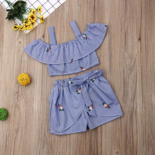 Gaono azul Conjunto de 2 peças de roupas infantis para bebês meninas com ombros de fora e calça saia