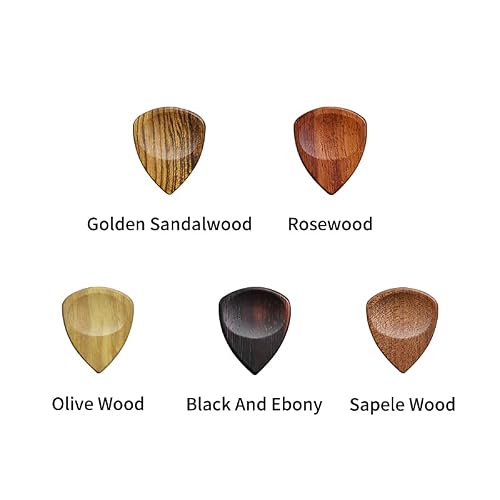 Furlia 5 Pieces In A Box Folk Acoustic Guitar Solid Wood Picks ,Electric Guitar Peripheral Gifts Guitar Pick Display Box Storage Box, Grooved Non-Slip Guitar Picks #TOP2