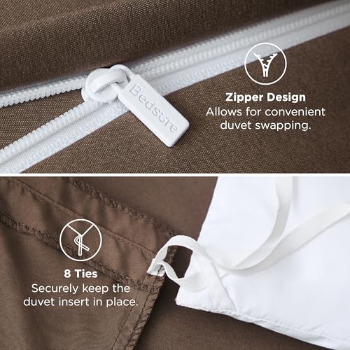 Image of Bedsure Duvet Cover Queen Size - Soft Double Brushed Bedding Set for Kids & Adults, Zipper Closure, 3 Pieces, Includes 1 Duvet Cover (90 inchx90 inch) & 2 Pillow Shams, NO Comforter, Dark Brown