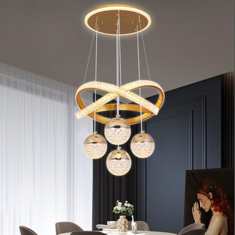 IOEDHW Modern LED Chandelier Mid Century European Black & Gold Pendant Light Fixtures 39.37" Height Adjustable Hanging Lamp Dimming Metal Iron Pendant Lamp For Bedroom Kitchen Dining Room Living Room