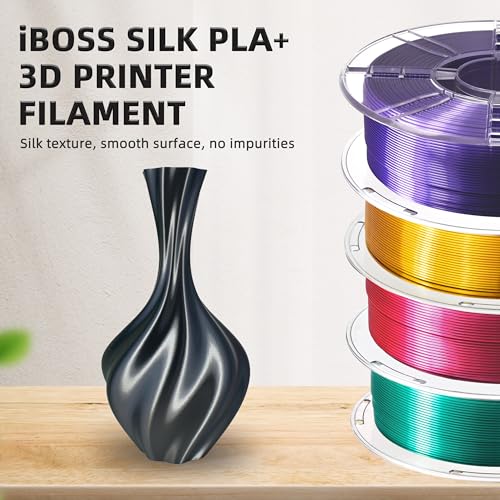 Image of iBOSS 3D Printer Silk Filament, Shiny Silk PLA Plus Filament 1.75mm, Smooth Silky Surface, Great Easy to Print for 3D Printers, Dimensional Accuracy + /- 0.02mm, Silk Iron Black 1KG