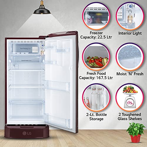 Image of LG 190 L 3 Star Direct-Cool Single Door Refrigerator Appliance (GL-D201ARRD, Ruby Regal, Base stand with drawer & Fast Ice Making, 2022 Model)