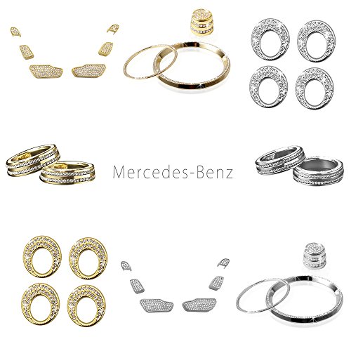 1797 Compatible AC Vents Caps for Mercedes Benz Parts Accessories Bling Trim Air Conditioner Covers Decals Stickers Interior Decorations W205 X253 C Class GLC AMG Women Men Crystal Silver Pack of 15