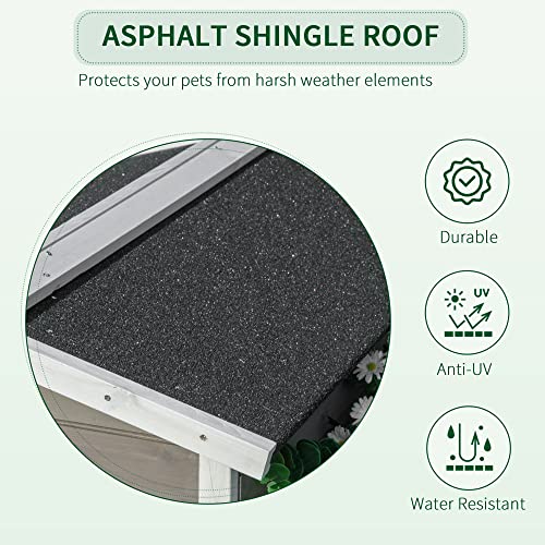 PawHut Wooden Cat House Outdoor with Door, Weatherproof 2-Floor Feral Cat Shelter with Asphalt Roof, Balcony, Dark Gray - Image 5