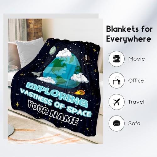 Custom Planet Blanket for Kids - Black Soft Fuzzy Throw Blanket Gifts - 40x50 Inches Cute Blankets for Couch, Sofa & Office