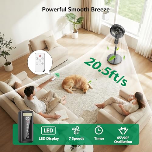 Image of Ausic Outdoor Misting Fan for Patio, 【Max 50H】 Rechargeable Oscillating Fan | Battery Powered Cordless Pedestal Fan, 12 inch Standing Fan with Remote / Mister for Camping / Backyard