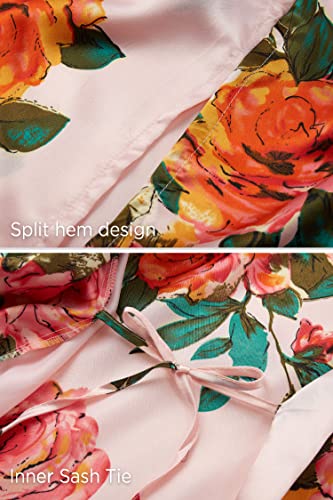 Image of BABEYOND Women's Kimono Robe Long Satin Silky Floral Lightweight Bridesmaid Wedding Bachelorette Party Robe