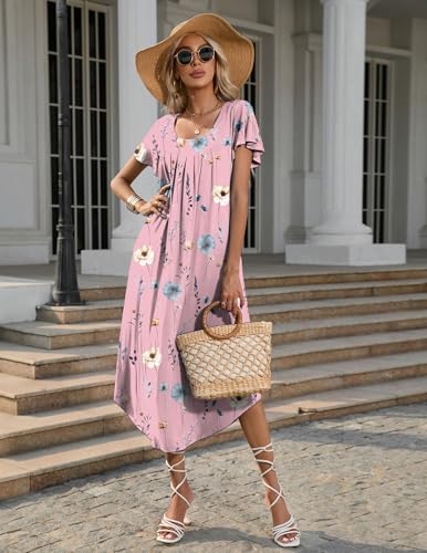 Image of Ekouaer Long Nightgowns for Women with Pockets Short Sleeves Moo Moos for Women Casual Maxi Dress House Dresses S-XXXL