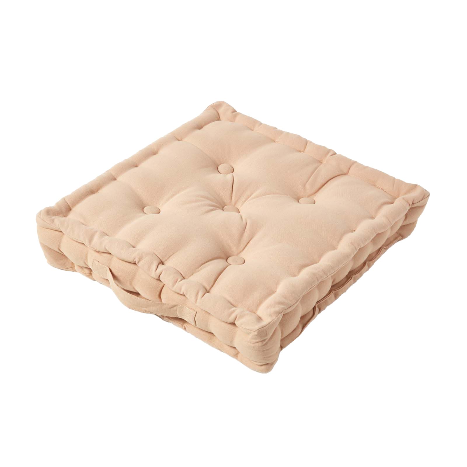 HOMESCAPES Luxury Floor Cushion Plain 100% Cotton Beige 50 x 50 x 10cm, Booster Cushion Seat Chair Pad Dining Thick & Plush Garden Floor Pillow for Kids Elderly Pets Indoor Outdoor Use