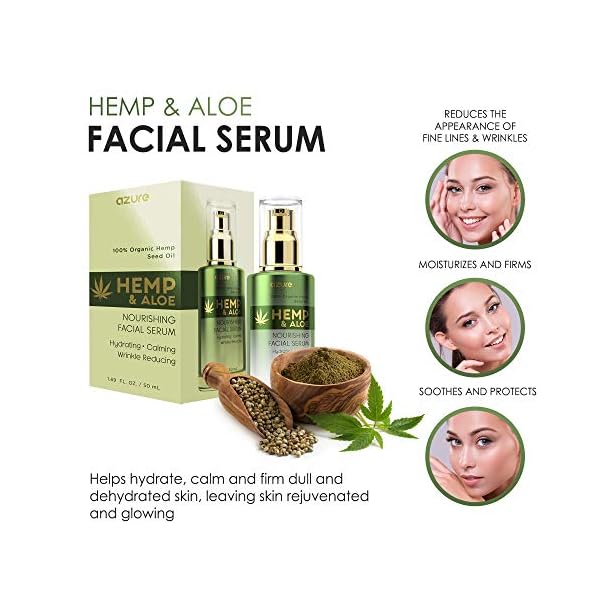 AZURE Hemp & Aloe Nourishing Facial Serum - Moisturizing, Calming & Revitalizing | Reduces Wrinkles, Fine Lines & Creases | Restores Dehydrated Skin | Made in Korea - 50mL / 1.69 fl.oz.