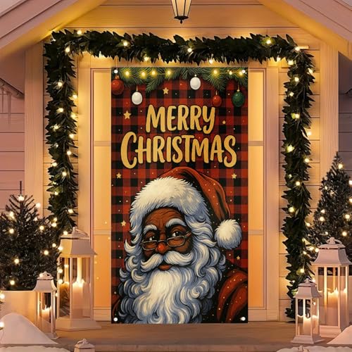 Image of BlissYard Christmas Door Cover Santa Glasses 35x71 Inch Polyester