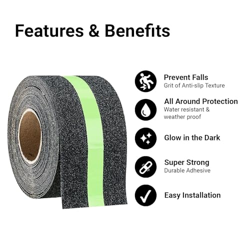 Image of MASTANO Heavy Duty Premium Luminous Anti-Slip Tape Glow in The Dark Traction Tape for Walkways Stairs for Steps,Floors,Boats, Stairs, Ramps, Indoor, Outdoor Size : 5 m x 5 cm