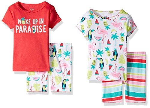 Carter's Baby Girls 4-Piece Snug Fit Cotton PJs Woke up in Paradise, Pink, 18M
