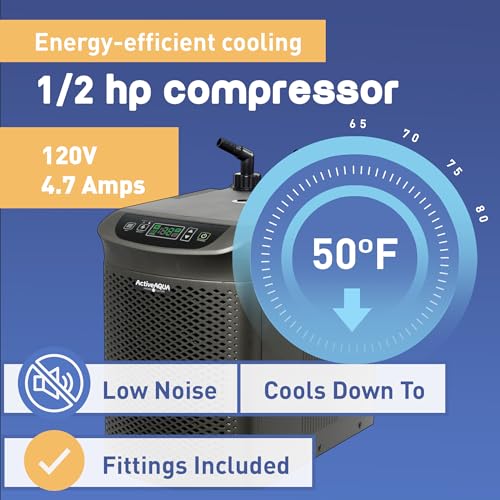 Image of Active Aqua 0.5 HP Water Chiller with Boost | Cold Plunge & Ice Bath Cooler | Rapid Digital Temp Control | Fresh & Salt Water, Hydroponics, Aquariums | 90-172 Gal (0.5 HP)