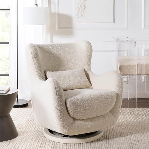 Image of Nursery Works Solstice Swivel Glider in Ivory Boucle with Ivory Wood Base, Greenguard Gold Certified and CertiPUR-US Certified