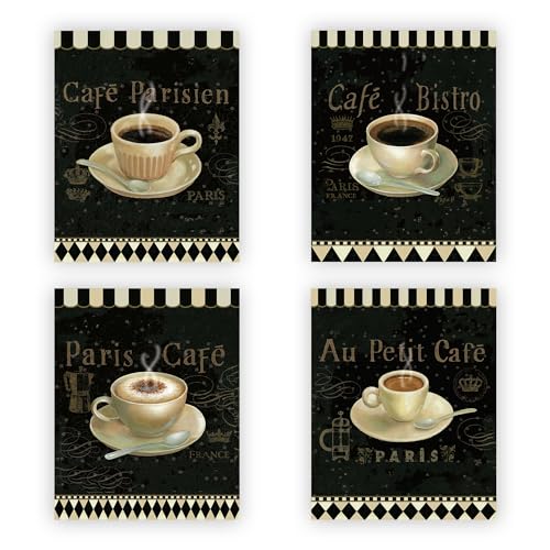 AMERICAN LUXURY GIFTS Paris Cafe Latte Wall Art 8x10 4-Pack