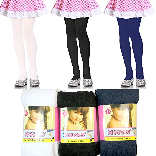 ATB 3 Pc Girls Tights Footed Dance Stockings Pantyhose Ballet XL 11-14 Blk Wht Navy3