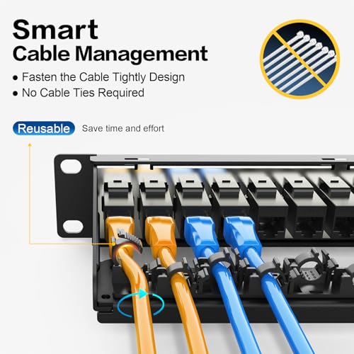 Image of Patch Panel 24 Port with 24 Pcs Cat6 Keystone Jack【EC Listed】 UTP 10G Support with Removable Back Bar 1U Network Patch Panel 19 Inch for Cat6,Cat5e,Cat5 (CAT6, 1U24Port)