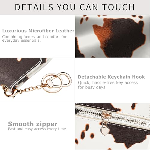 Image of Women Small Wallet RFID Blocking Slim Wallet with Coin Pocket Tri-Fold Credit Card Holder with ID Window and Keychain (Cow)