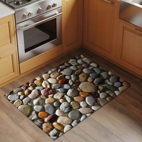 Tapete pequeño 2x3 para interior con diseño de piedras de río miniatura 3