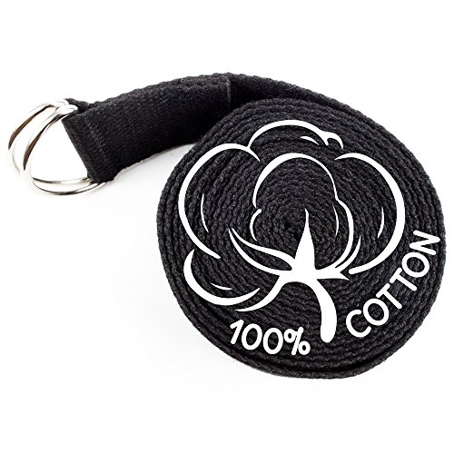 10-Foot Extra-Long Cotton Yoga Strap With Metal D-Ring By Crown Sporting Goods (Black) #TOP5