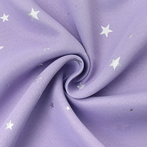 Image of BGment Kids Room Curtains for Bedroom - Grommet Thermal Insulated Silver Star Print Room Darkening Curtains for Living Room, Set of 2 Panels, Lavander, 42 x 63 Inch