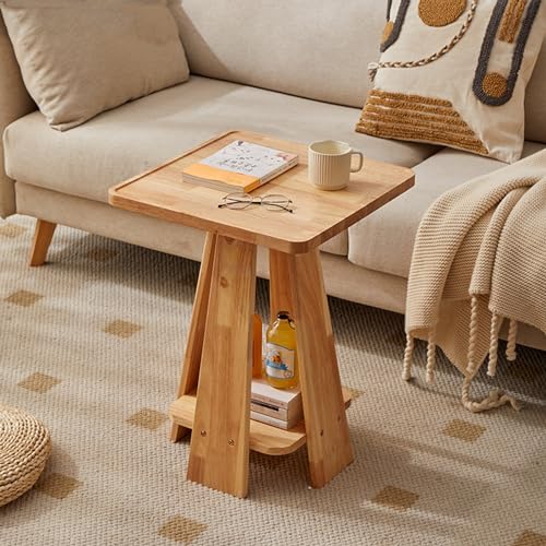 Estante de almacenamiento abierto de 2 niveles, mesa auxiliar para espacios pequeños, sofá, mesita de noche, mesita de noche moderna con almacenamiento para sala de estar, dormitorio, muebles de ofici