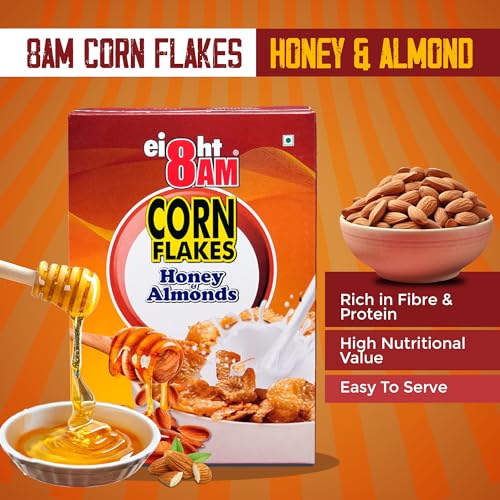 Image of 8:00 AM Corn Flakes Honey & Almond 300 Gram (Pack Of 3), No Cholesterol, Trans Fat, Artificial Additives, Source Of Fiber, Iron & Calcium, Crunchy & Nutritious Whole Grain Breakfast Cereal