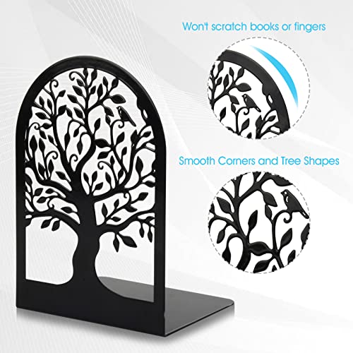 HappyHapi Book Ends, Metal Bookends for Shelves Decorative, Tree Stopper for Heavy Books, Black Ends to Hold Books for Home Office, 6.5 X 4.7 X 3.5 Inch(3 Pairs/6 Pcs, Large) - Image 4