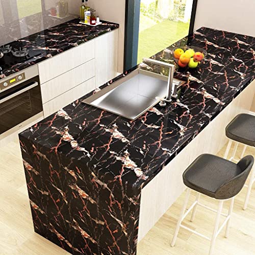 Image of Vinyl Contact Paper Decorative for Cabinets Countertops Kitchen Shelves Liner Self Adhesive Film Peel and Stick Waterproof Removable Wallpaper (Inches 24 x 96, Marble Black Gold Glossy)