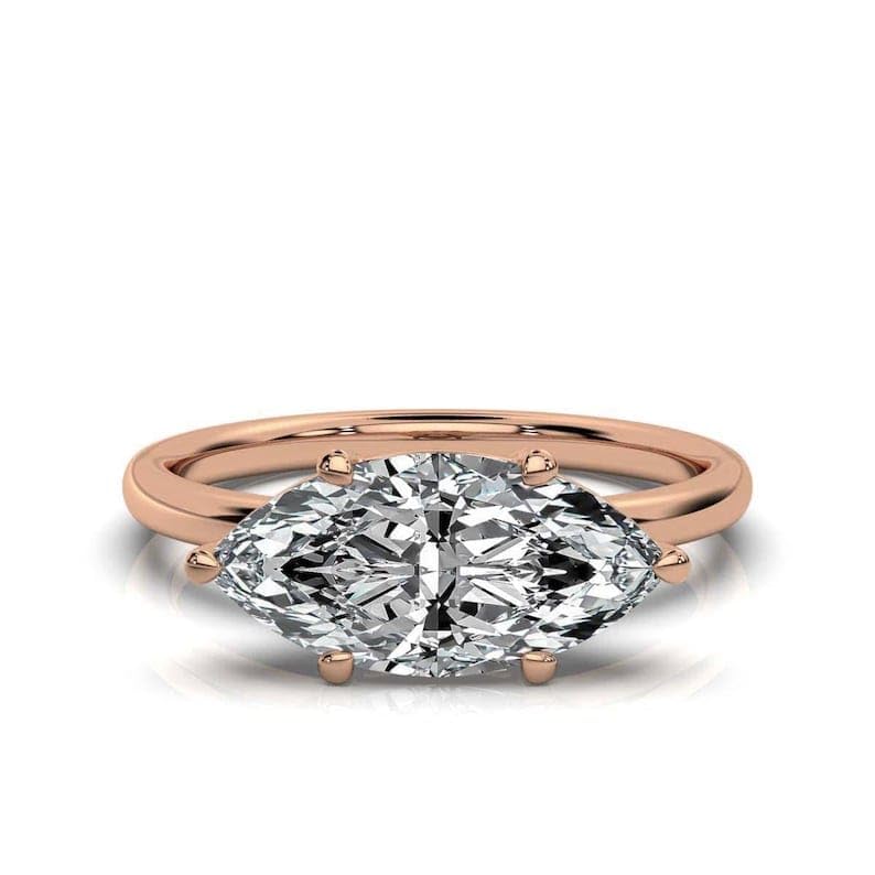 Elegant Marquise Cut Diamond Solitaire Ring in 14K Yellow Gold, East-West Setting, Engagement Ring