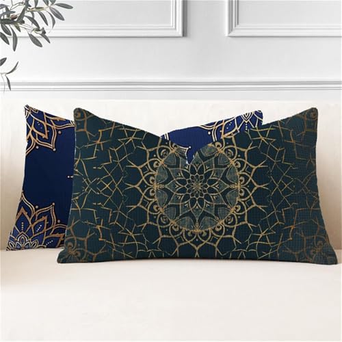 Fundas Cojines Retro Cojines Rectangulares Grandes 25x50, Cojin Exterior Impermeable Mandala Fundas Almohada, Doble Cara Funda Cojin in Lino para Sofa Jardín Banco Coche Terraza Cama, 2 Piezas J2-36