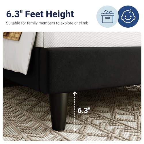 Image of Allewie Twin Bed Frame /Velvet Upholstered Bed Frame with Vertical Channel Tufted Headboard /Strong Wooden Slats /Platform Bed Frame /Mattress Foundation /Box Spring Optional /Easy Assembly /Black