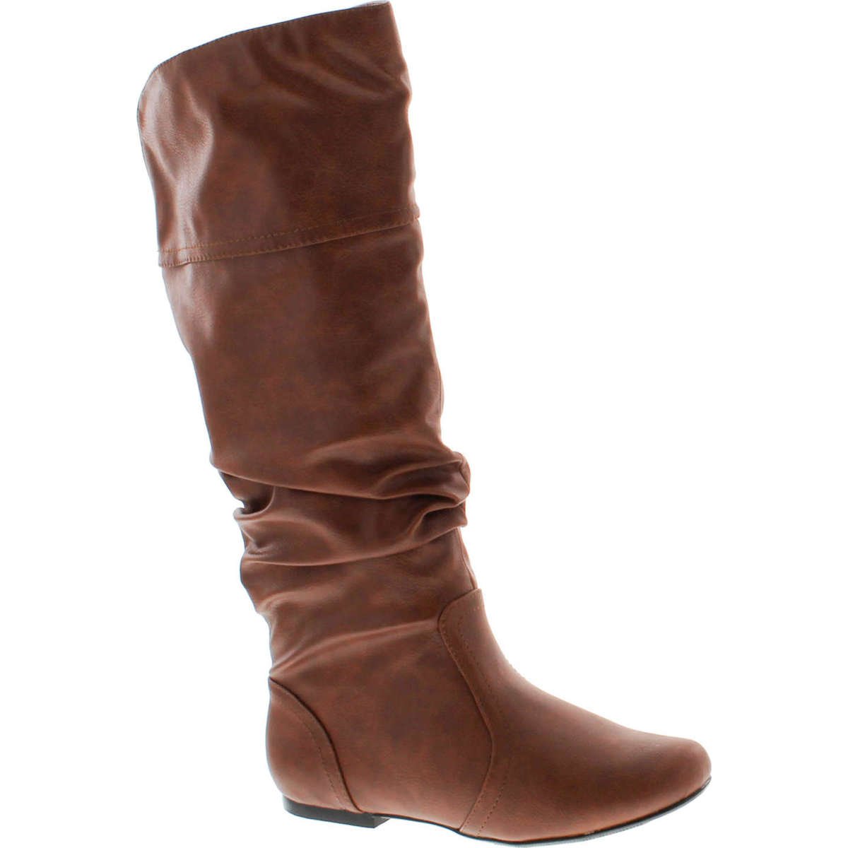 Qupid Women's Neo144 Leatherette Basic Slouchy Knee High Flat Boot,Cognac Pu,8.5