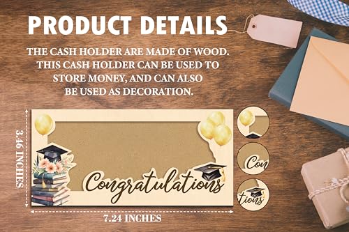 Wooden Graduation Money Holder, Happy Graduation Gifts For Friends Graduates Boys Girls, Floral Cash Holder Envelope Congratulations Gifts -012