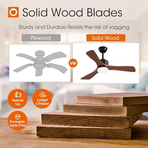 Image of addlon 42 Inch Solid Wood Ceiling Fans with Lights and Remote Control