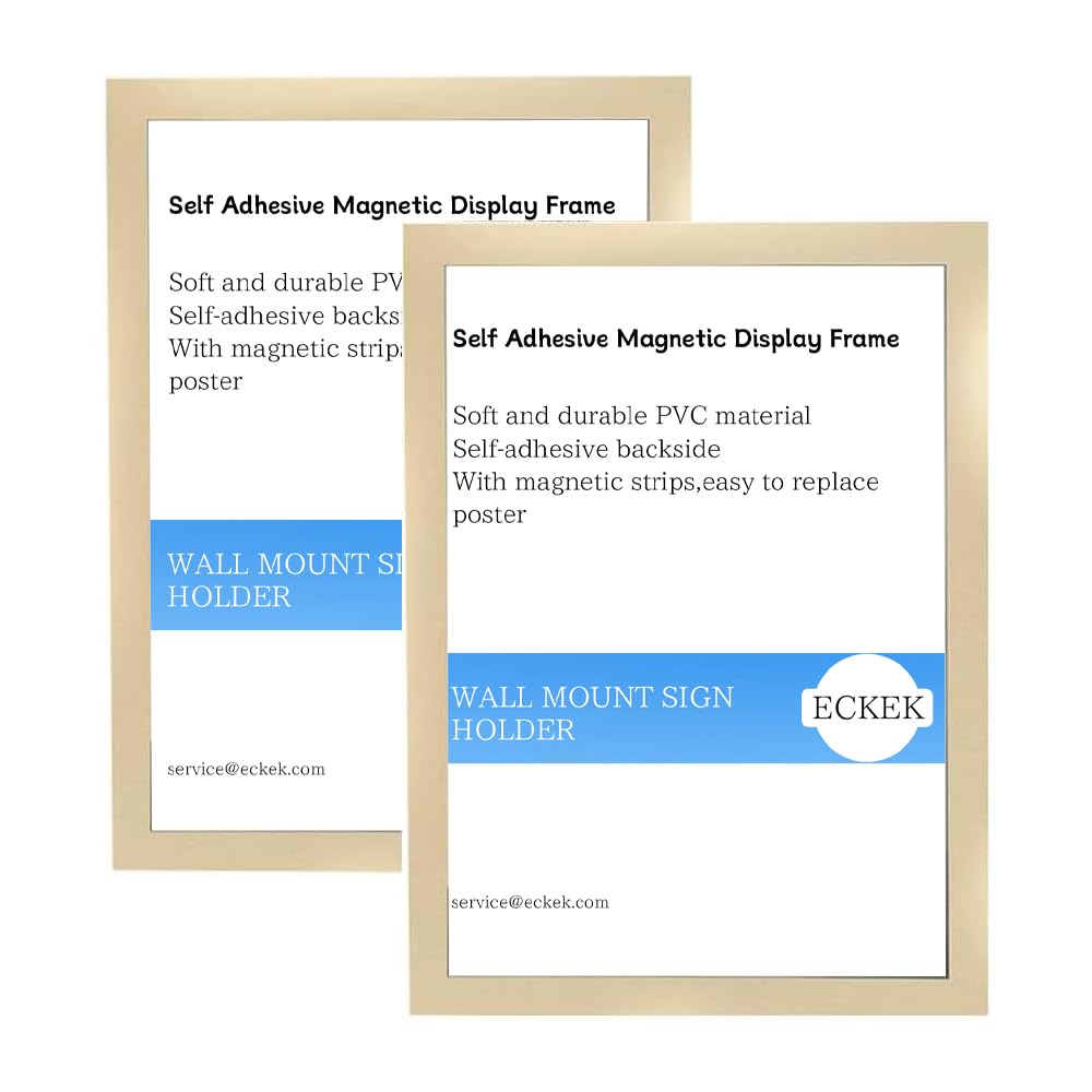 ECKEK Magnetic Sign Holder Self Adhesive Picture Poster Frame Wall-Mounted Plastic Document Holder Display Frame 2Pack (Gold A4 210×297mm/8.27×11.69inches)