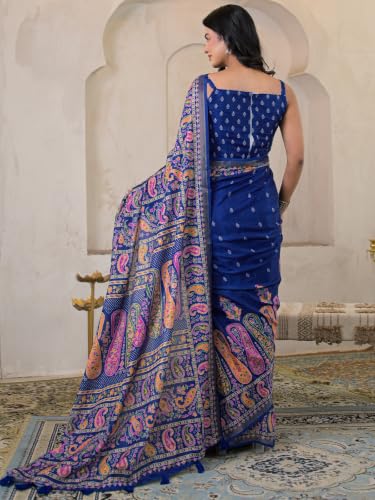 Image of SIRIL Women's Printed Silk Saree with Zari Border & Tassels