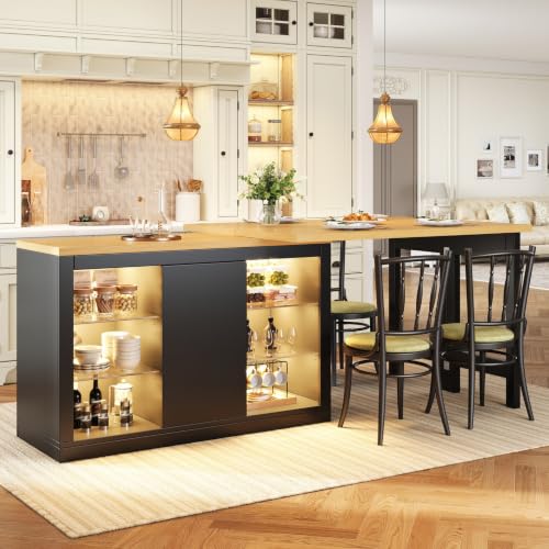 KOMHTOM Isla Cocina con Mesa Extensible, Mueble Auxiliar con Cajones