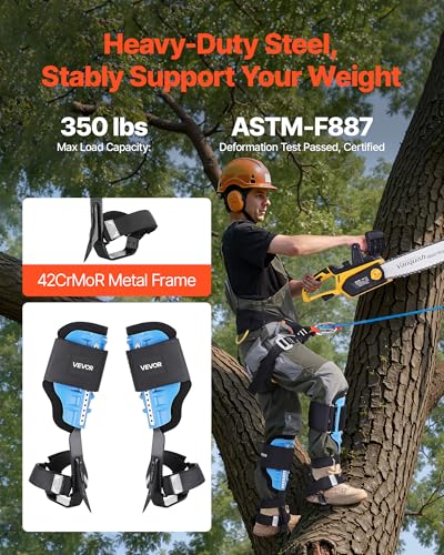Image of VEVOR Tree Climbing Spikes, 1 Pair Height-Adjustable Climbing Spurs, 350lbs Load Capacity Tree Climbing Gear with Straps, Arborist Equipment for Climbers, Hunting, Fruit Picking