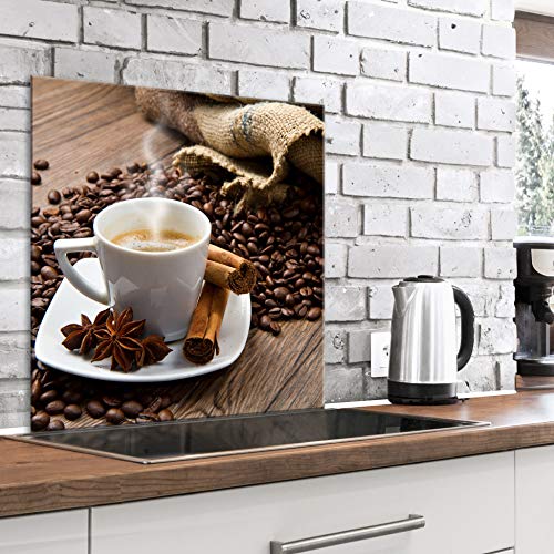 murando Panel de Vidrio para Cocina 80x80 cm Vidriopanel Protector Pantalla Antisalpicaduras Salpicadero con Gráfica Panel Decorativo Motivo Cafe Cafe - j-B-0070-aq-a