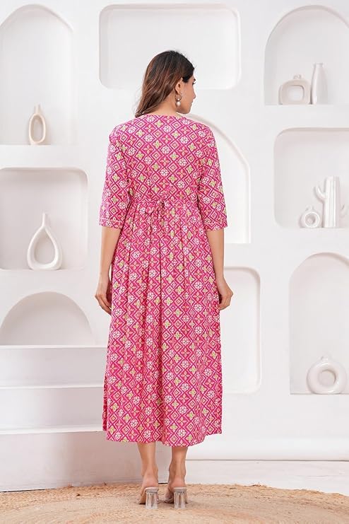 Image of Women's Pure Cotton Floral Printed Maternity Feeding Kurti with Zipper Feeding Dress for Women Feeding Gown
