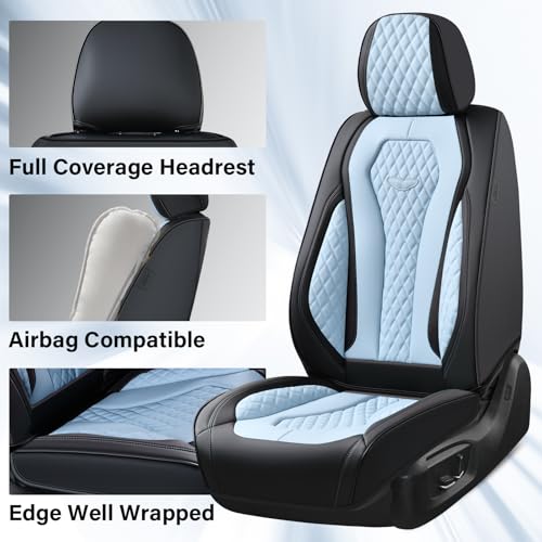 Image of Coverado Car Seat Covers, Seat Covers Front Seats, Blue Car Seat Cover, Waterproof Car Seat Covers, Car Seat Cushion, Front Leather Seat Protector Fit for Most Cars