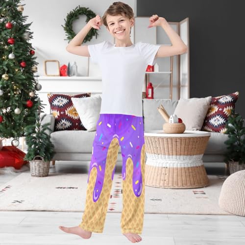 Boy's Pants White Purple Circle Ice Cream Jogger Pants Elastic Waist Long Bottoms Trousers Pockets 6-14 Years2