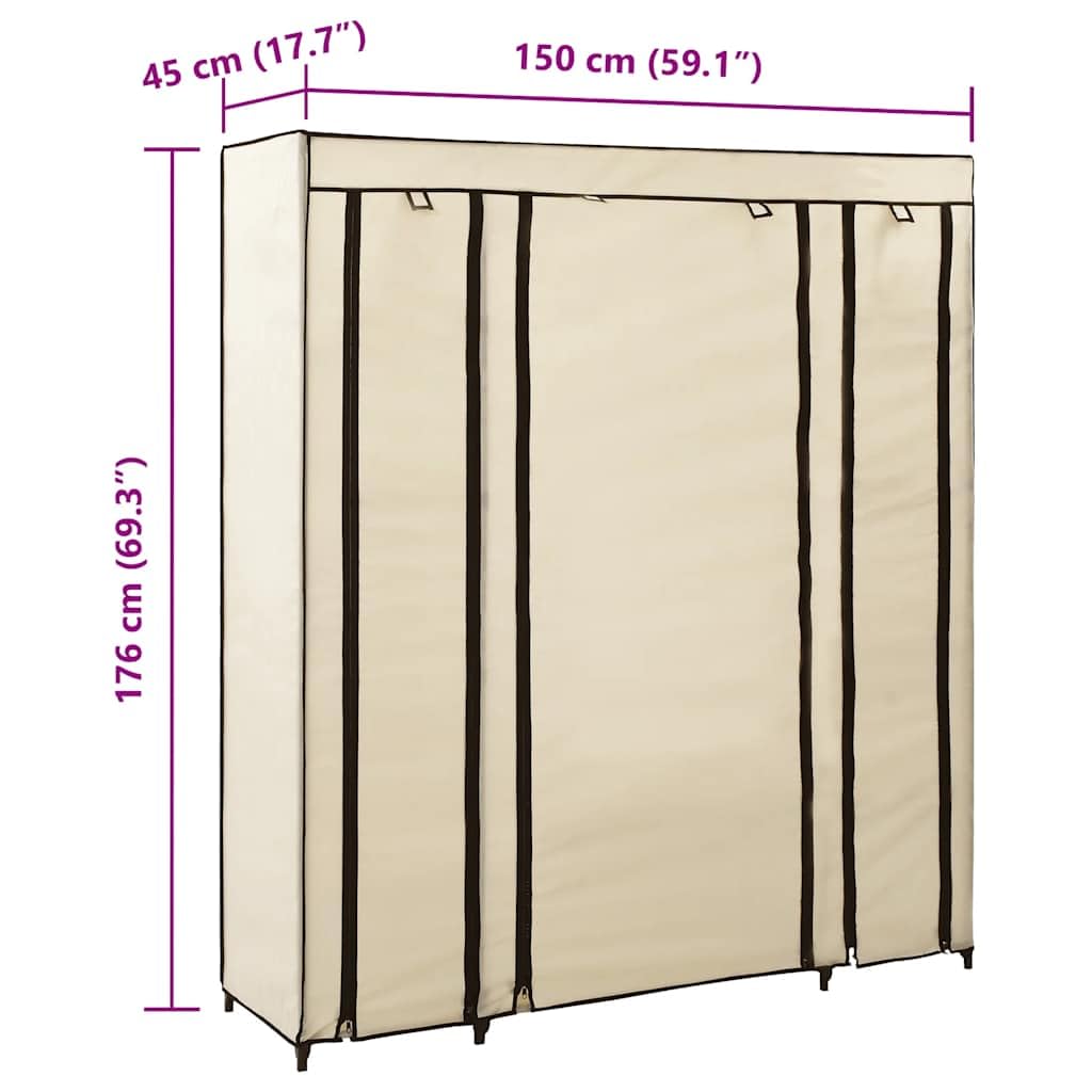 vidaXL Stoffschrank mit Fächern Kleiderstangen Faltschrank Kleiderschrank Campingschrank Garderobe Wohnzimmer Schlafzimmer Keller Creme 150x45x176 cm